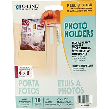 C-Line Peel & Stick Photo Holders for 3" x 5" & 4" x 6" Photos, Clear, 10/Pk (CLI70346)