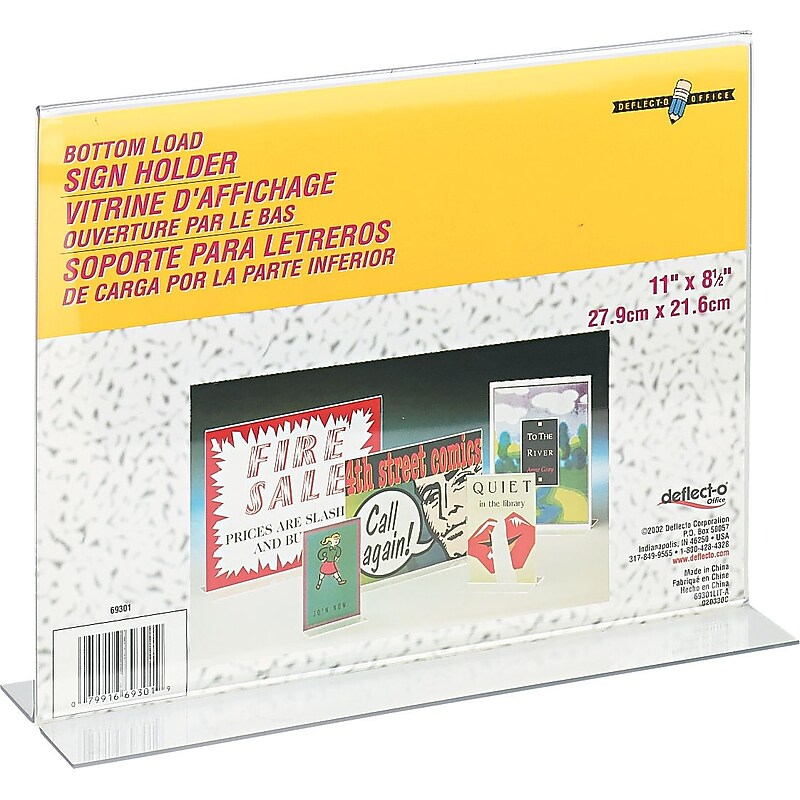 Deflecto 8.5" x 11" Double-Sided Sign Holder, Horizontal, Plastic, Clear, 1 Each (DEF69301) image 1