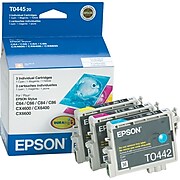 Epson T044 Cyan/Magenta/Yellow Standard Yield Ink Cartridge, 3/Pack