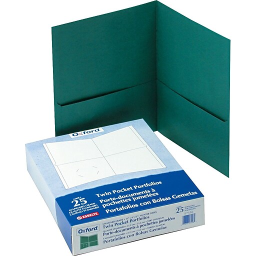 Oxford Twin Pocket Portfolio without Fasteners, Hunter Green, 11" x 8 1