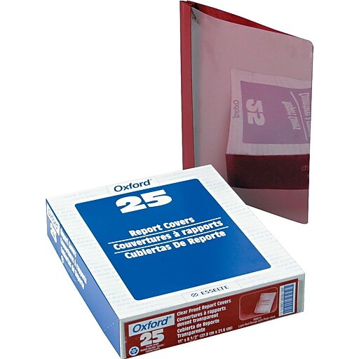 Oxford® Deluxe Clear Front Report Covers, Red Staples