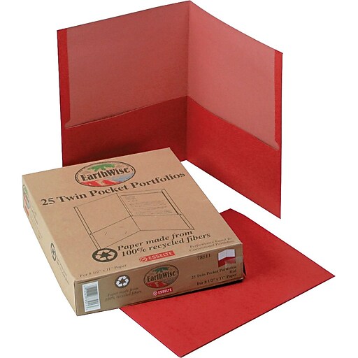 Oxford Earthwise 2-Pocket Portfolio Folder, Red, 25/Box (78511
