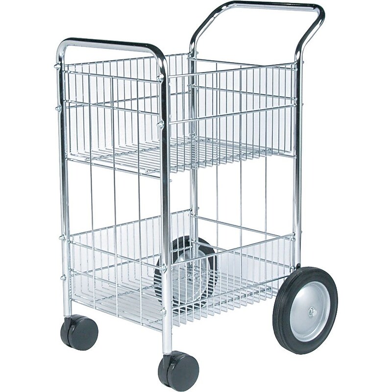 Fellowes 2-Shelf Wire Mobile Mail Cart with Dual Wheel Front Casters, Silver (40914) image 1