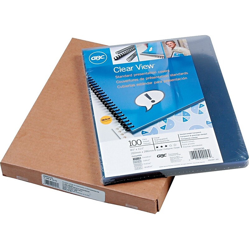 GBC Clear View Presentation Covers, Clear, 8 3/4" x 11 1/4", 100 per box (2020035P) image 1