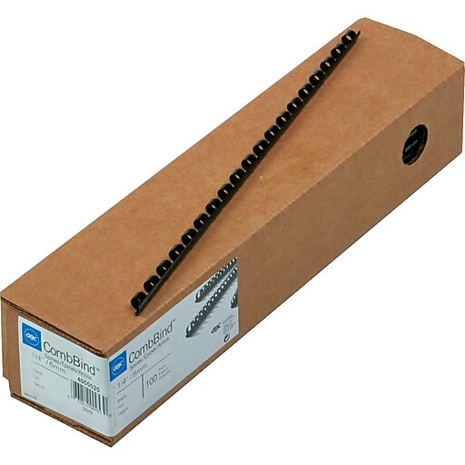 GBC CombBind Plastic Binding Spines, Black, 1/4", 25 Sheet Capacity
