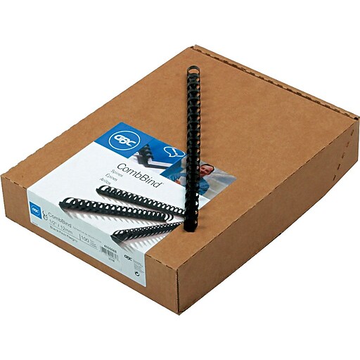 GBC CombBind Plastic Binding Spines, Black, 1/2", 85 Sheet Capacity