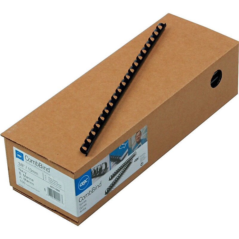 GBC 3/8" Plastic Binding Spine Comb, 55 Sheet Capacity, Navy, 100/Box (4011485) image 1