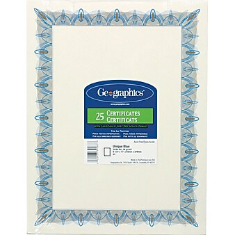 Geographics Achievement Certificates, 8.5" x 11", Blue/White, 25/Pack (GEO39087)