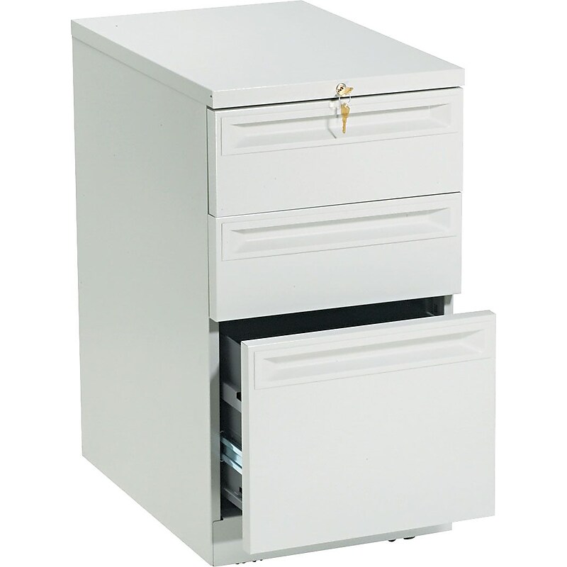 HON 38000 Series 3-Drawer Mobile Vertical File Cabinet, Letter Size, Lockable, 28"H x 15"W x 22.87"D, Light Gray (H18723KQ) image 1