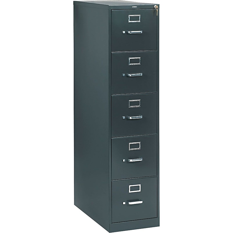 HON 310 Series 5-Drawer Vertical File Cabinet, Letter Size, Lockable, Charcoal, 26 1/2"D (HON315PS) image 1