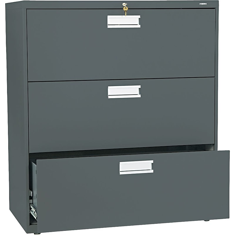 HON® Brigade® 600 Series Lateral Files; 3-Drawer, 36" Wide, Charcoal image 1