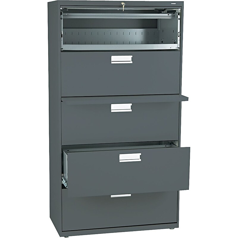 HON® Brigade 600 Series Lateral File Cabinet, A4/Legal/Letter, 5-Drawer, Charcoal, 19 1/4"D (685LS) image 1