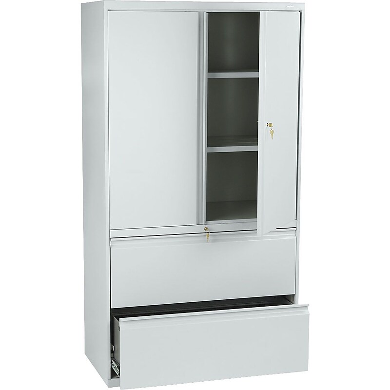 HON Brigade 800 Series Lateral File Cabinet, A4/Legal/Letter, 2-Drawer, Light Gray, 19 1/4"Depth image 1