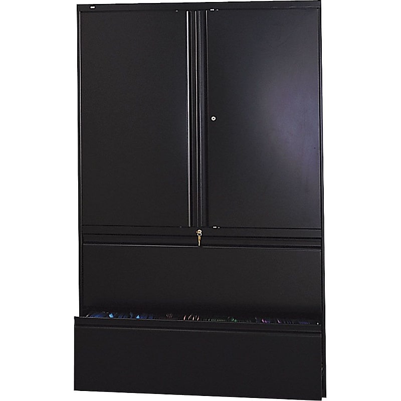 HON Brigade 800 Series Lateral File Cabinet with Storage, Letter/Legal, 2-Drawer, Black, 19 1/4"D image 1
