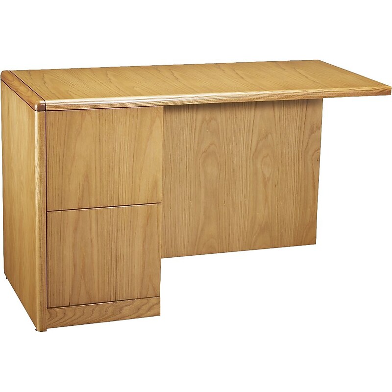HON 92000 Series "L" Left Return Workstation w/ Pedestal, Medium Oak image 1