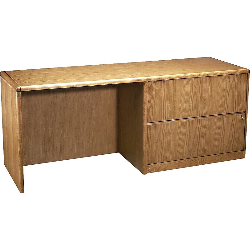 Hon 92000 Series 72" Credenza w/2-Drawer Right File Pedestal, Medium Oak image 1
