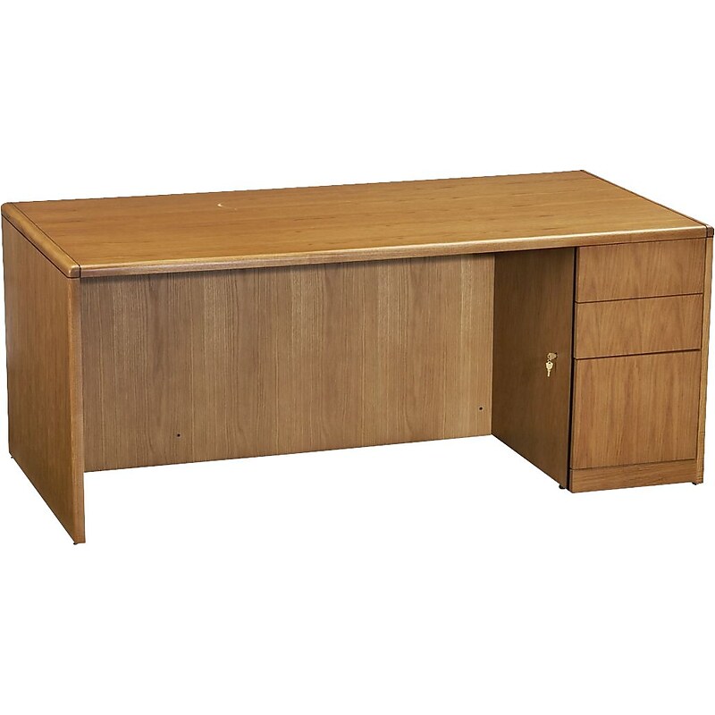 HON 92000 Series Full Height Single Right Pedestal Desk, 72" x 36", Medium Oak image 1