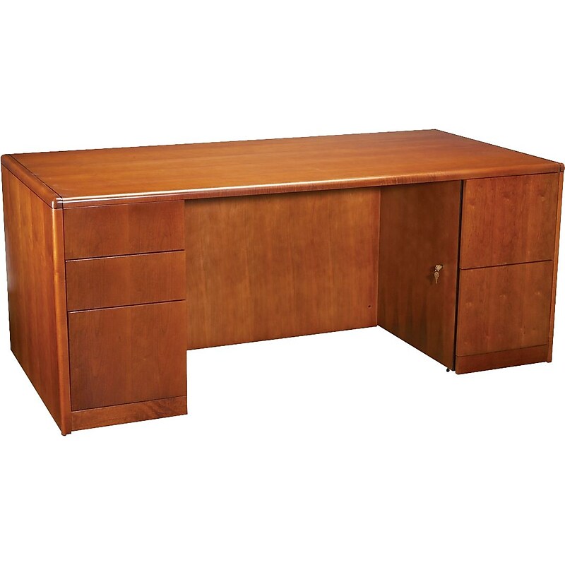 HON 92000 Series, 72" Full Height Double Pedestal Desk, Henna Cherry image 1