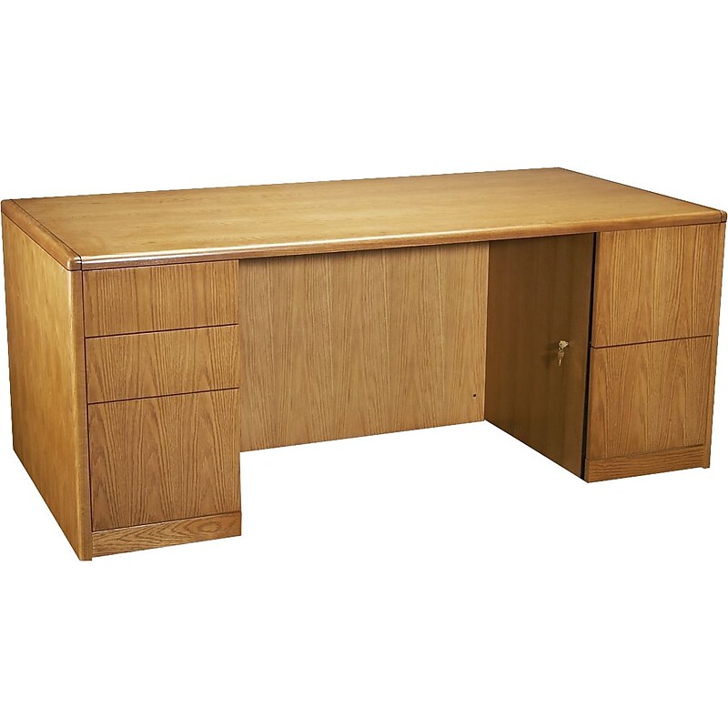 HON 92000 Series, 72" Full Height Double Pedestal Desk, Medium Oak image 1