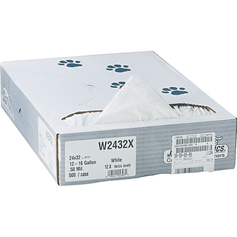 Jaguar Plastics Medium Grade Industrial Strength Can Liners, 15 Gallon, .5 mil, White, 24" x 32", 500/Ct image 1