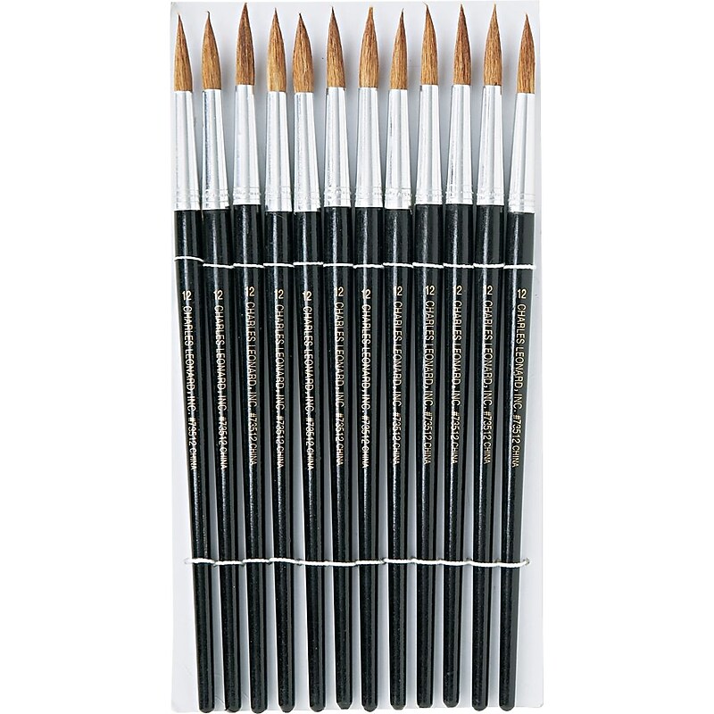 Leonard Paint Brush, Fine Camel Hair, Black, Aluminum Ferrules, Size 12, 1 1/16" Brush, 12/k image 1