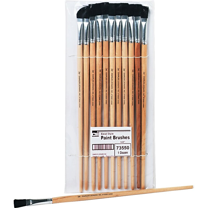 Leonard Easel Board Paint Brush, 1/2" Bristles, Natural Wood Handle, 12/Pk image 1