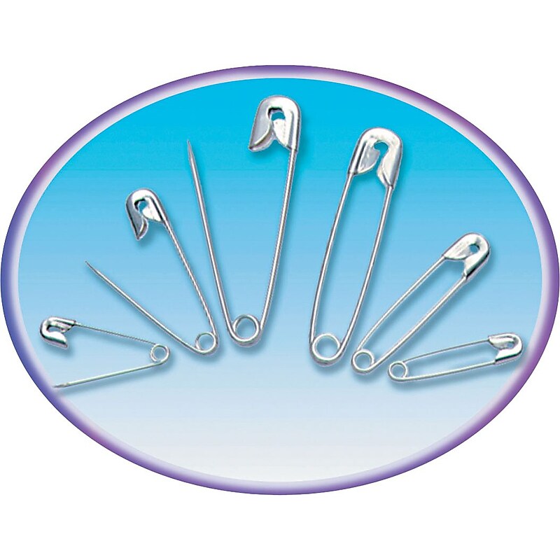 Safety Pins, Assorted Sizes, Nickel Plated, 50/Pk image 1
