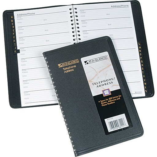 ATAGLANCE® Telephone/Address Book, 4 7/8 x 8, Black, Each (8001105
