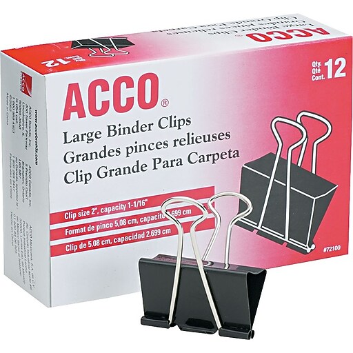 ACCO® Large Binder Clips, NonSlip Grip, Dozen (72100) Staples