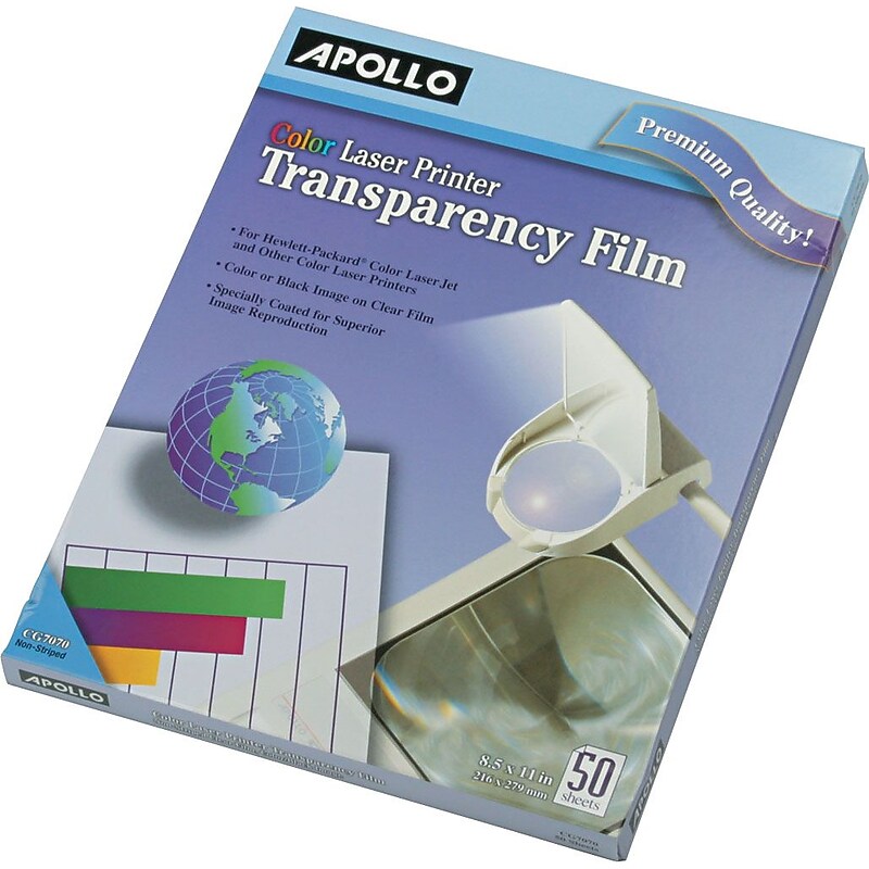 Apollo Color Laser Printer/Copier Transparency Film, Letter, Clear, 8 1/2"(W) x 11"(H), 50/Box (CG7070E) image 1