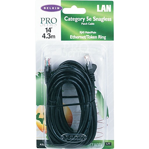 Belkin® 14' RJ45 Cat5E Patch Cables, Snagless, Black Staples
