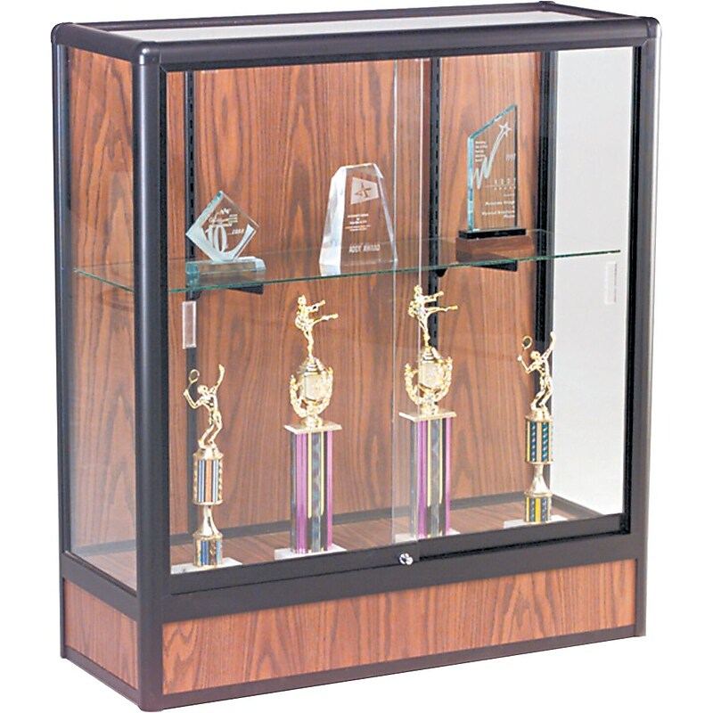 Best-Rite Counter-Height Glass Display Case, Natural Oak, 40"H x 36"W x 14"D image 1