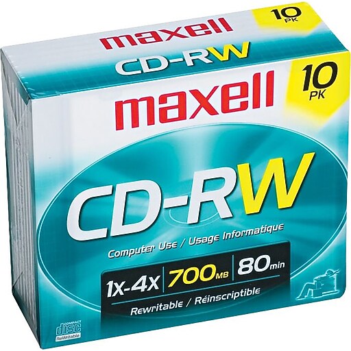Maxell 630011 4x CDRW, Silver, 10/Pack Staples