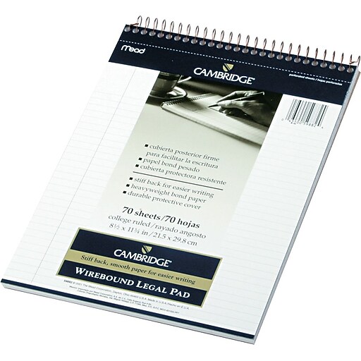 Cambridge Steno Book, 8.5" x 11", College Ruled, 70 Sheets, White