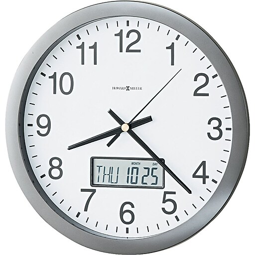 Howard Miller Round Chronicle Wall Clock with LCD Inset, Gray Frame, 14