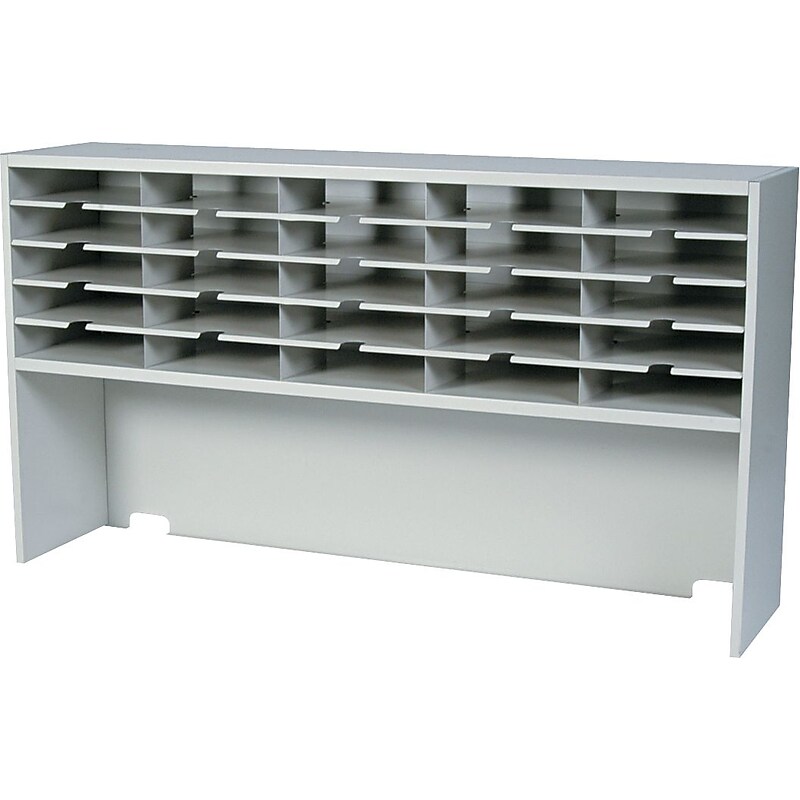 Safco Kwik-File Mailflow-to-Go One-Tier 25 Compartment Mail Sorter with Riser, Pebble Gray, 33 1/4"H x 60"W x 13 1/4"D image 1