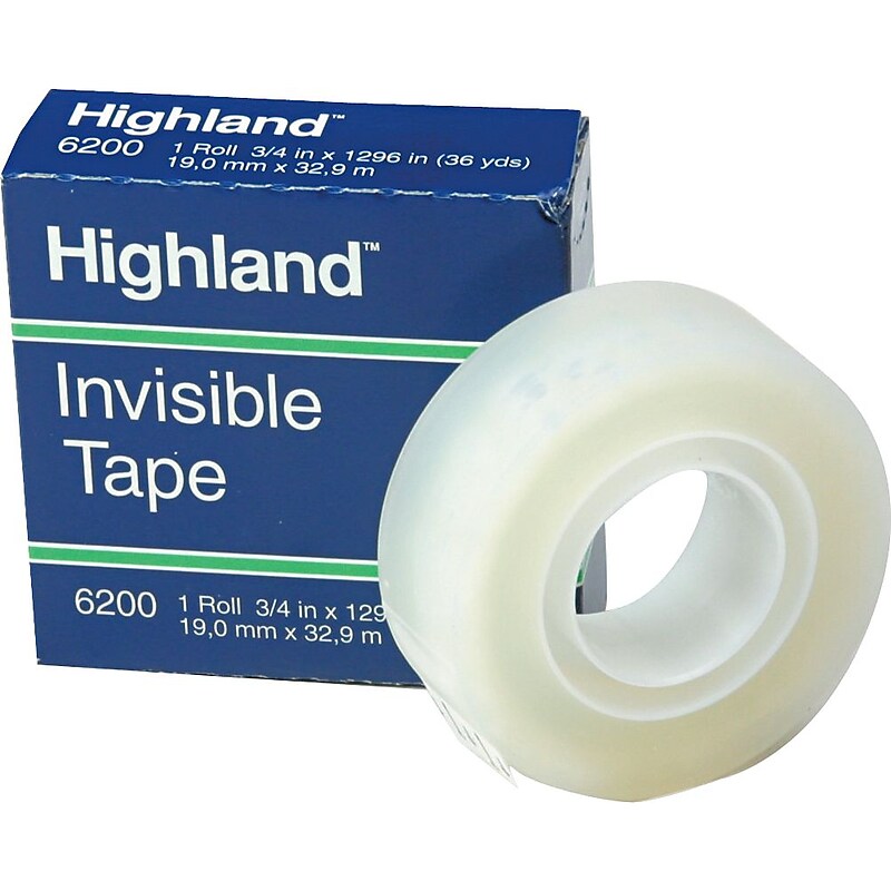 Highland Invisible Clear Tape, 0.75" x 36 yds., 1" Core, Invisible (6200341296) image 1
