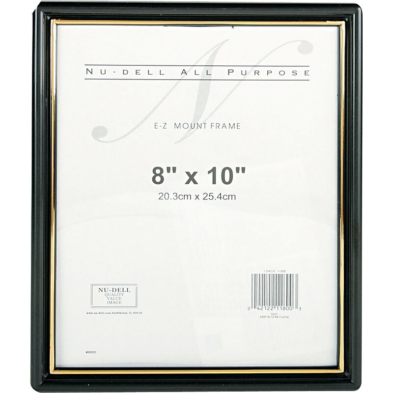 NuDell EZ Mount 8" x 10" Plastic Document Frame, Black with Gold Border  (11800) image 1