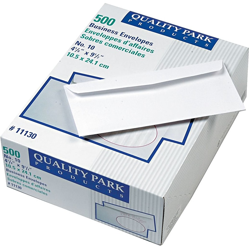Quality Park, Gummed Park Ridge™ Embossed Business #10 Envelopes, 4 1/8" x 9 1/2", White, 500/Bx image 1