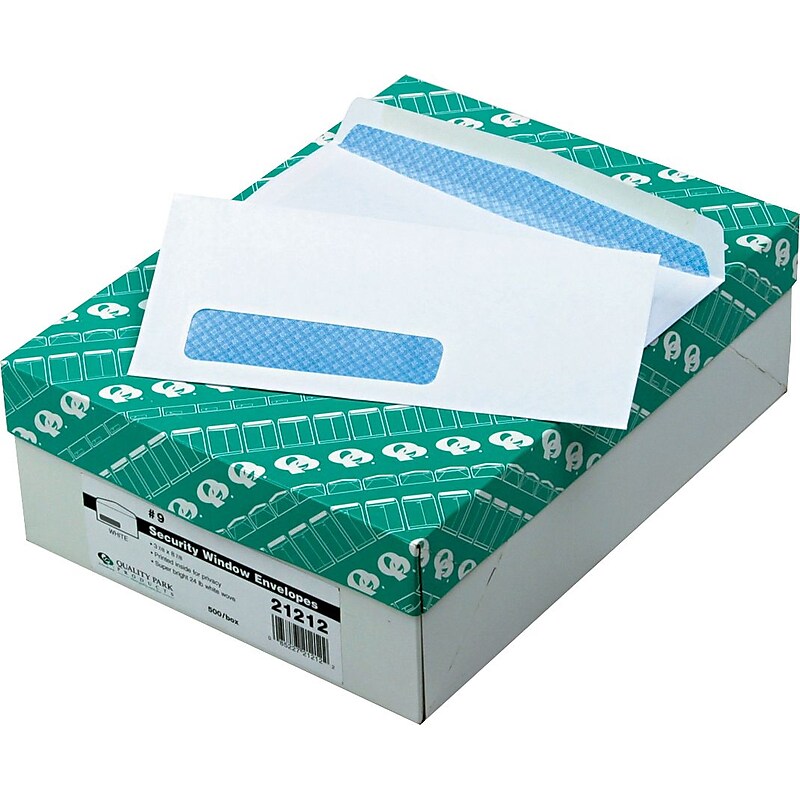 Quality Park Security Tinted #9 Window Envelope 3 7/8" x 8 7/8", White, 500/Box (QUA21212) image 1