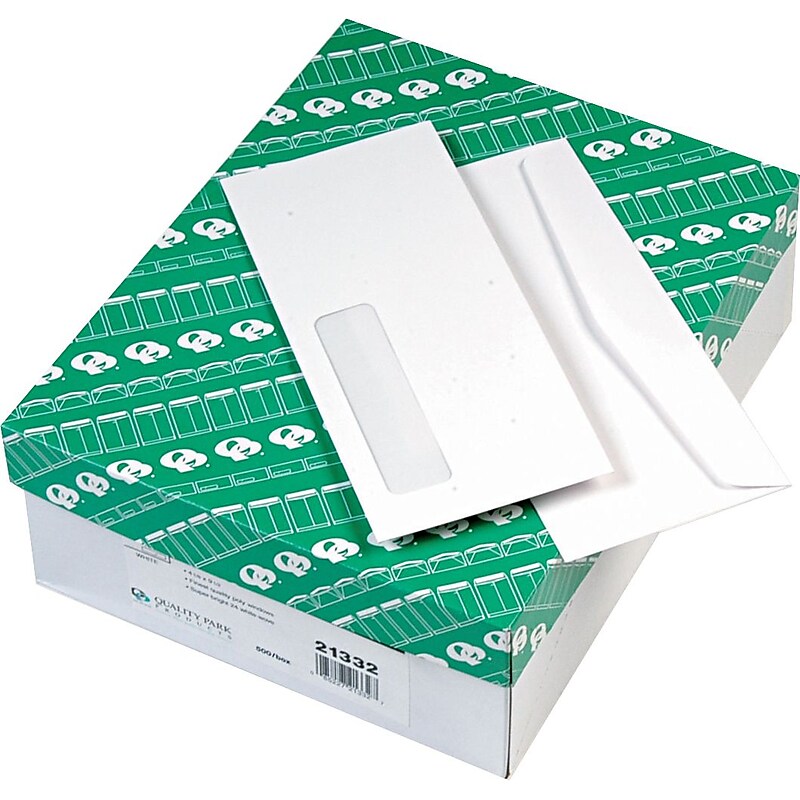 Quality Park Gummed Right Window #10 Envelopes 4 1/8" x 9 1/2", White, 500/Bx image 1
