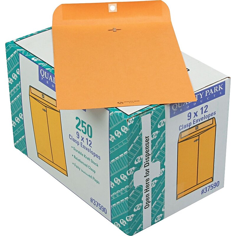 Quality Park Clasp Kraft Catalog Envelope, 9" x 12", Kraft, 250/Box (37590) image 1