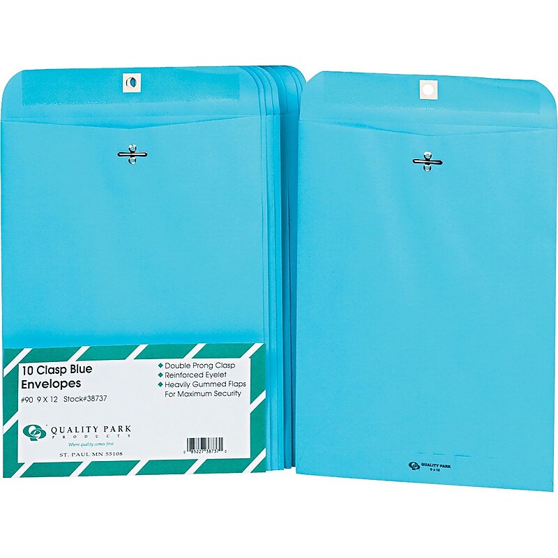 Quality Park Fashion Clasp & Moistenable Glue Catalog Envelope, 9" x 12", Blue, 10/Pack (38737) image 1