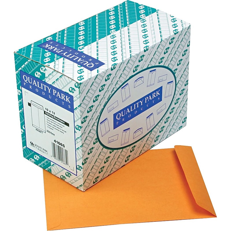 Quality Park Gummed Kraft Catalog Envelope, 10" x 13", Kraft, 250/Box (41665) image 1