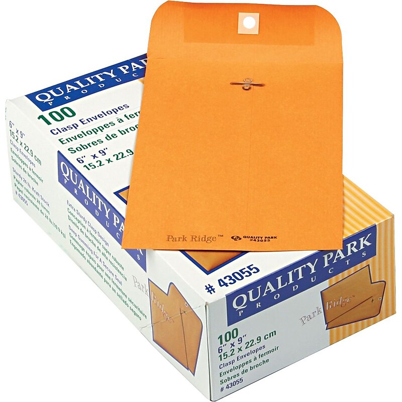 Quality Park Ridge Kraft Clasp Catalog Envelope, 6" x 9", Kraft, 100/Box (43055) image 1