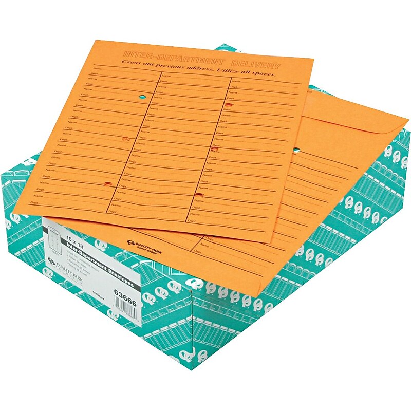 Quality Park 3-Across Style Button & String Catalog Kraft Envelope, 10" x 13", Kraft, 100/Box (63666) image 1