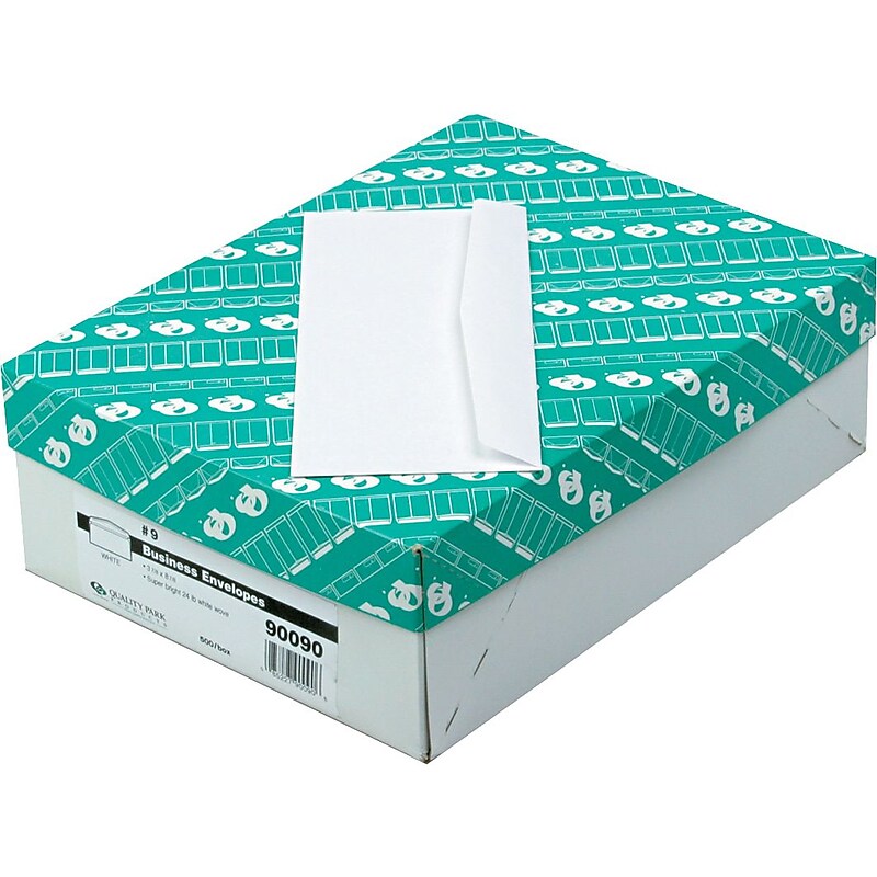 Quality Park Gummed Contemporary Style Business #9 Envelopes, 3 7/8" x 8 7/8", White, 500/Bx (QUA90090) image 1