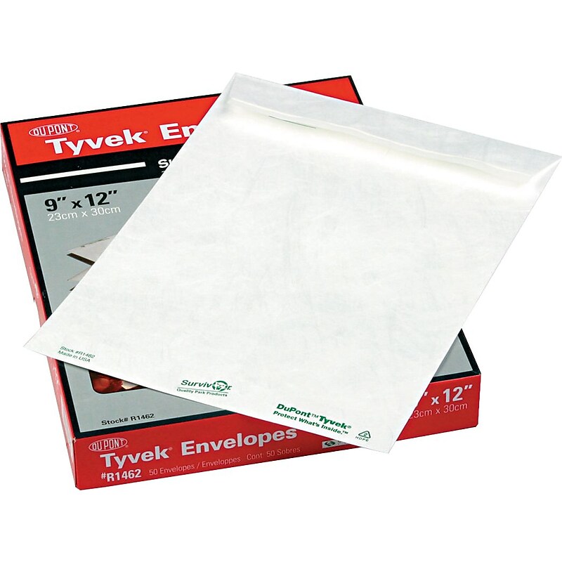 Quality Park Tyvek Flap-Stik Self Seal Catalog Envelope, 9" x 12", White, 50/Box (QUAR1462) image 1
