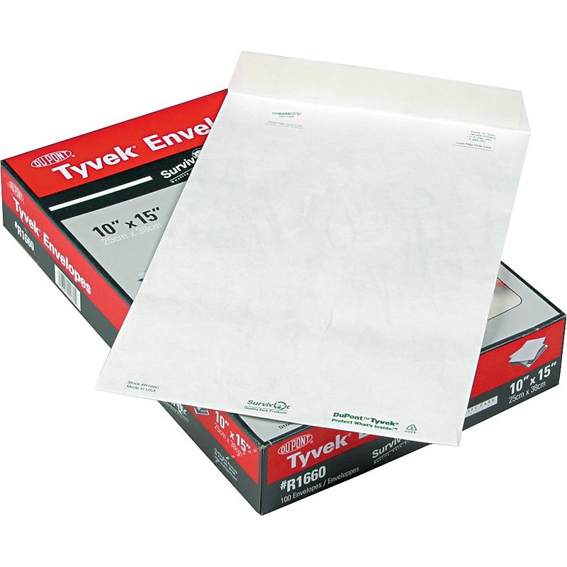 Quality Park Tyvek Flap-Stik Self Seal #98 Catalog Envelope, 10" x 15", White, 100/Box (R1660) image 1
