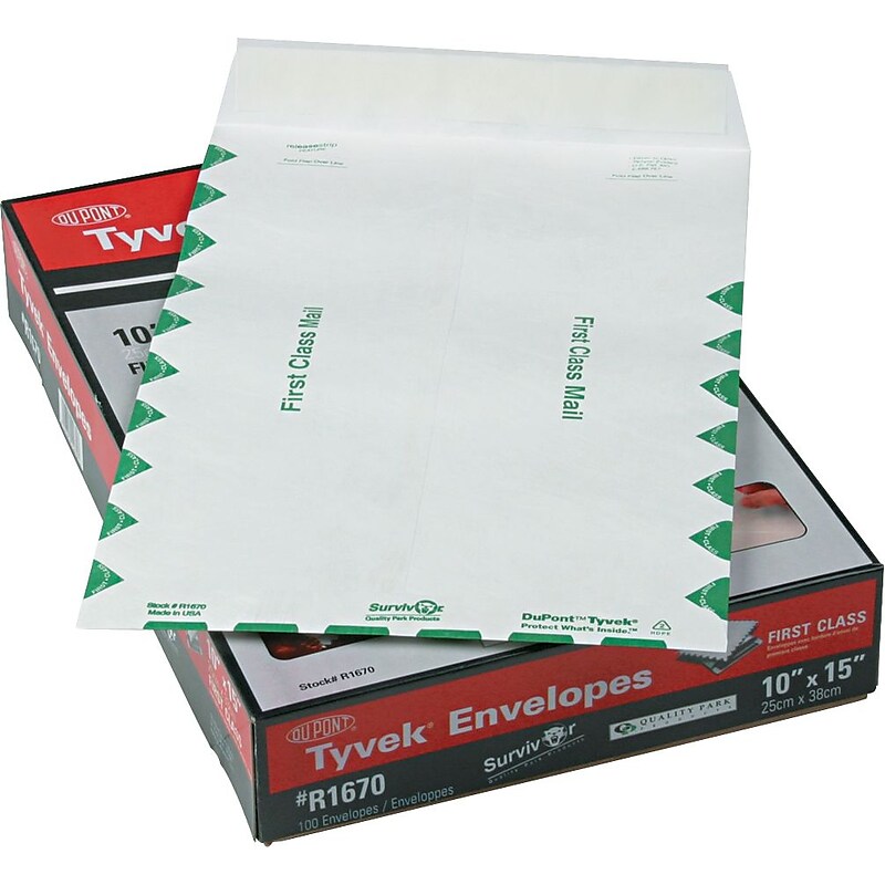 Quality Park USPS First Class Self-Adhesive Mailer Envelope, #98, Green/White, 10" x 15", 100/Box (QUAR1670) image 1